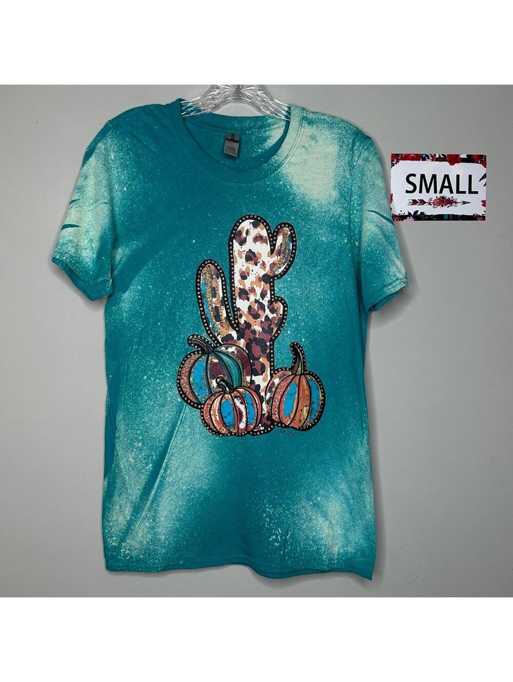 Jade Bleach Splatter cactus Small tee shirt Gildan Softstyle